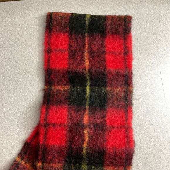 Montrose Mohair Wool Fringed Scarf Red Wallace Hand Woven Scotland 10.5" x 66" - Picture 2 of 8